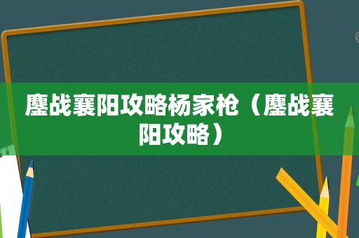 鏖战襄阳攻略杨家枪（鏖战襄阳攻略）